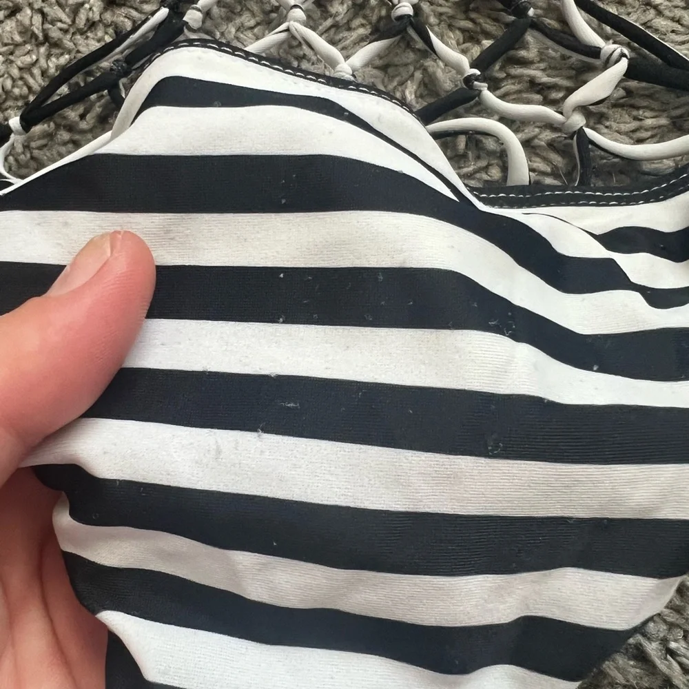 MIKOH Swimwear Xavier Crochet Back One Piece in Black/White Stripe - Picture 6 of 9